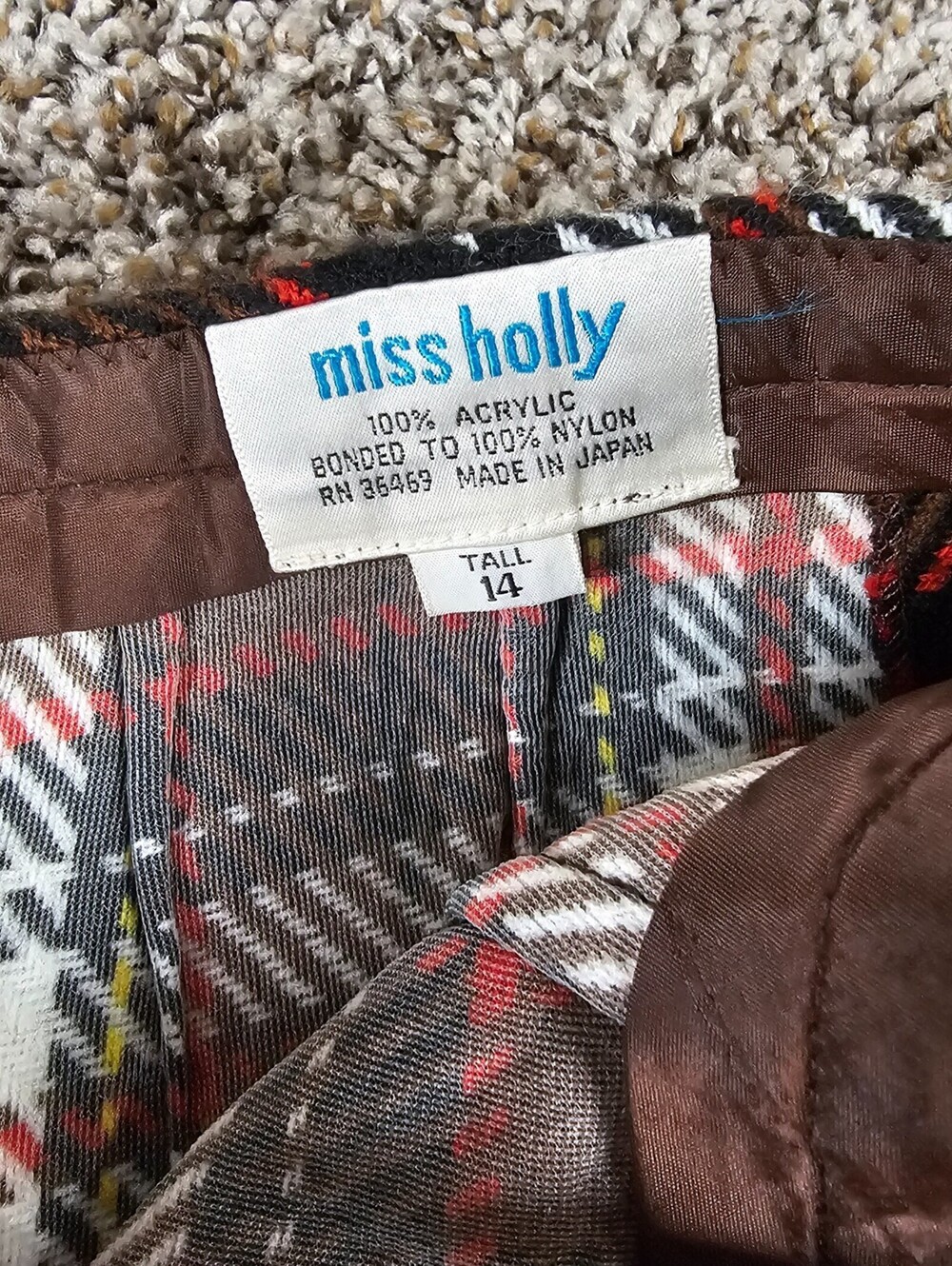 Vintage 1970s Miss Holly Womens Sz 14T Tall Straight Leg Pants Brown Plaid - Picture 3 of 4